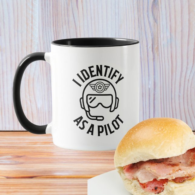 "I identify as a Pilot" Quote, Humour, Funny Mug (Creator Uploaded)