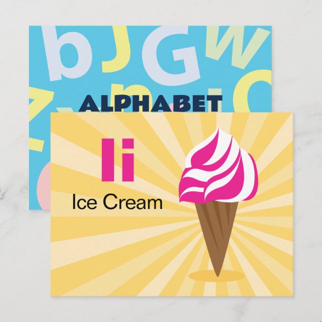 I is for Ice Cream - Alphabet Flash Card (Front/Back)