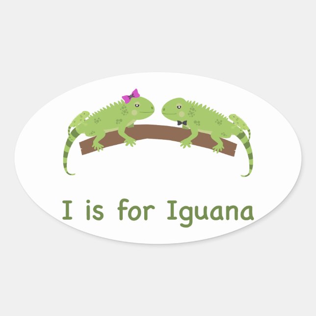 I is for iguana oval sticker (Front)