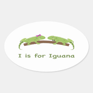 I is for iguana oval sticker