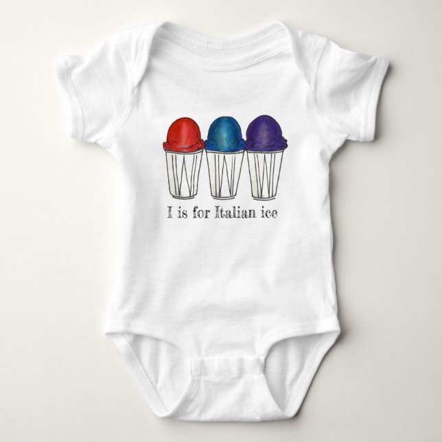I is for Italian Ice Shaved Snocone Sno Cone Food Baby Bodysuit (Front)