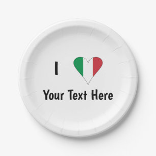 I (Italian Flag Heart Love) Your Text Paper Plate