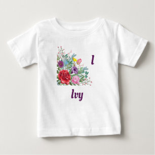 I Ivy Personalise Letter Name, Rose Flowers Baby T-Shirt