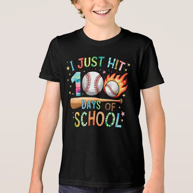 I Just Hit 100 Days Of School Baseball 100th Day Tri-Blend Shirt (Front)