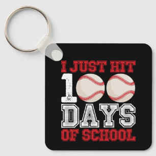 I Just Hit 100 Days of School Baseball Key Ring