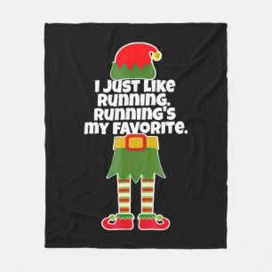 I Just Like to Run Running Runner Christmas Elf Fleece Blanket