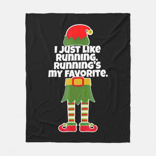 I Just Like to Run Running Runner Christmas Elf Fleece Blanket (Front)