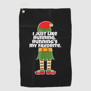 I Just Like to Run Running Runner Christmas Elf Golf Towel