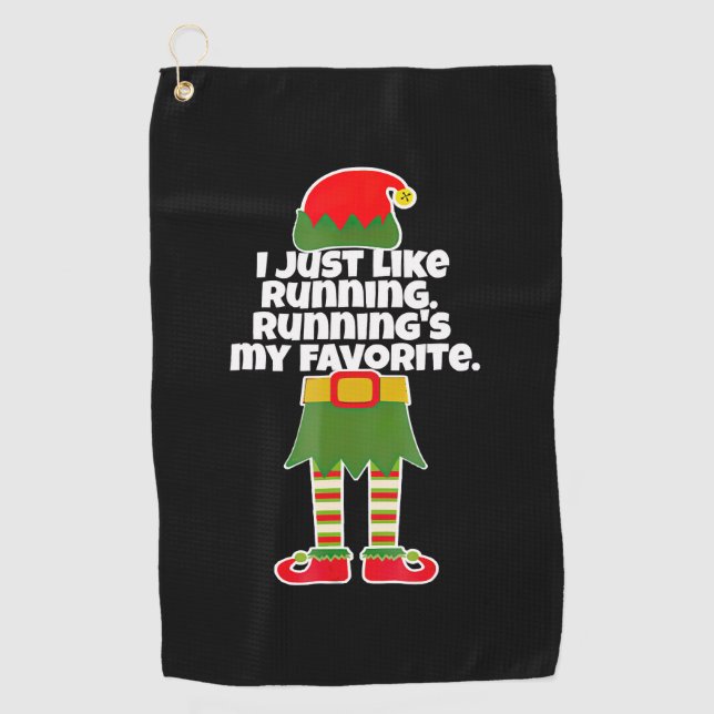 I Just Like to Run Running Runner Christmas Elf Golf Towel (Front)