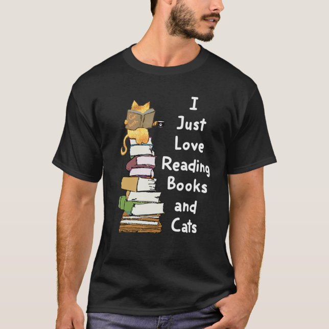 I Just Love Reading Books and Cats Family Design T-Shirt (Front)