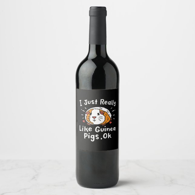 I Just Really Like Guinea Guinea Pig Kawaii Wine Label (Front)