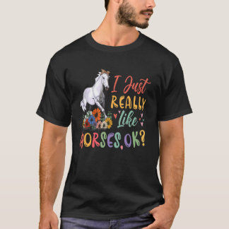 I Just Really Like Horses Floral Horse Bow Tie Far T-Shirt