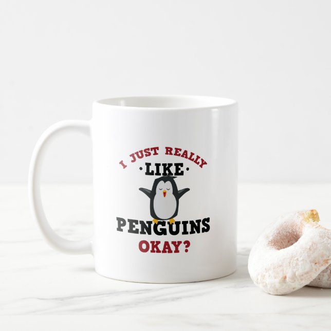 I Just Really Like Penguins Quote Mug (With Donut)