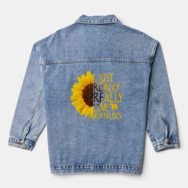 I Just Really Love Buffaloes  Women Men Bison Sunf Denim Jacket (Back)