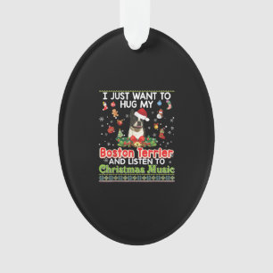 I Just Want To Hug My Boston Terrier Dog& Listener Ornament