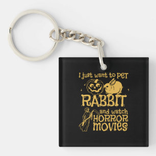 I Just Want To Pet Rabbit And Halloween Key Ring
