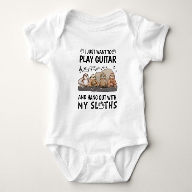 I Just Want To Play Guitar Shirt Cute Sloths Humou (Front)