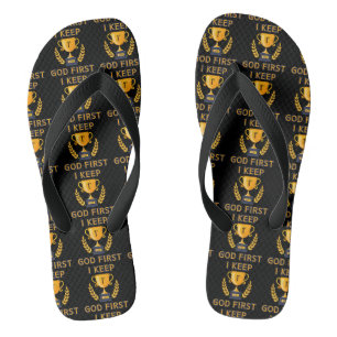 I Keep God First Faith Based Black All-Over Unisex Jandals