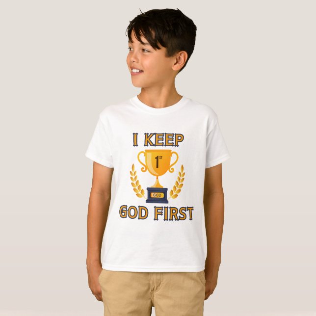 I Keep God First Faith Based Boy's T-Shirt (Front Full)