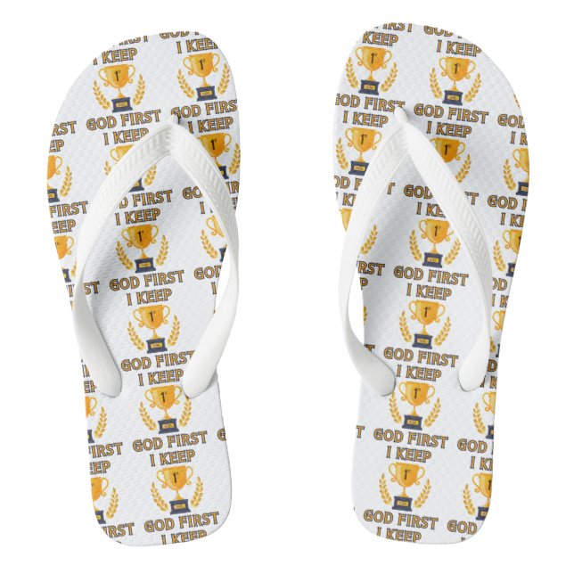 I Keep God First Faith Based White All-Over Unisex Jandals (Footbed)