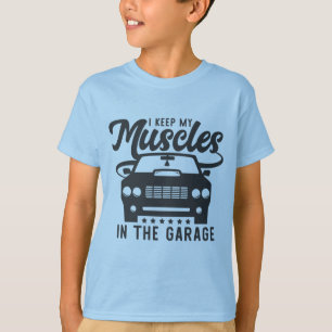 I keep My Muscles In The Garage Boys Blue T shirt