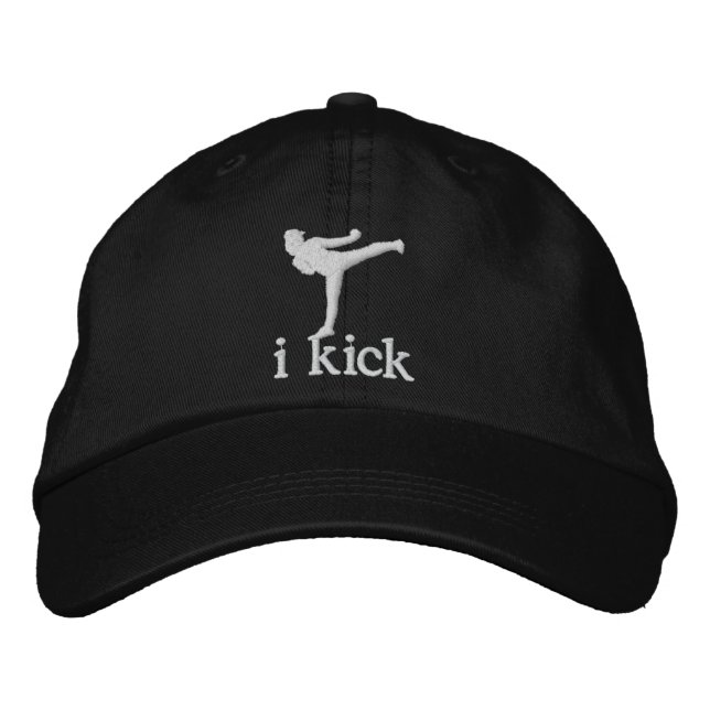 i kick embroidered / lady kickboxer in white embroidered hat (Front)