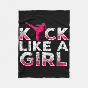 I Kick Like A Girl-karate Kickboxing Girls Fleece Blanket