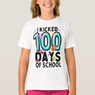 I Kicked 100 Days Of School  Colorful Palm Girls T-Shirt