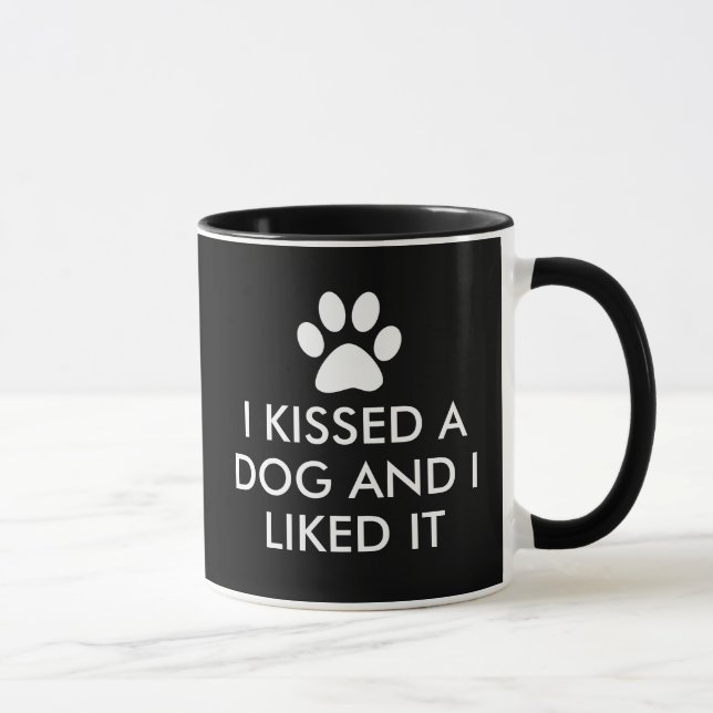 I kissed a dog and I liked it Typography Black Mug (Right)