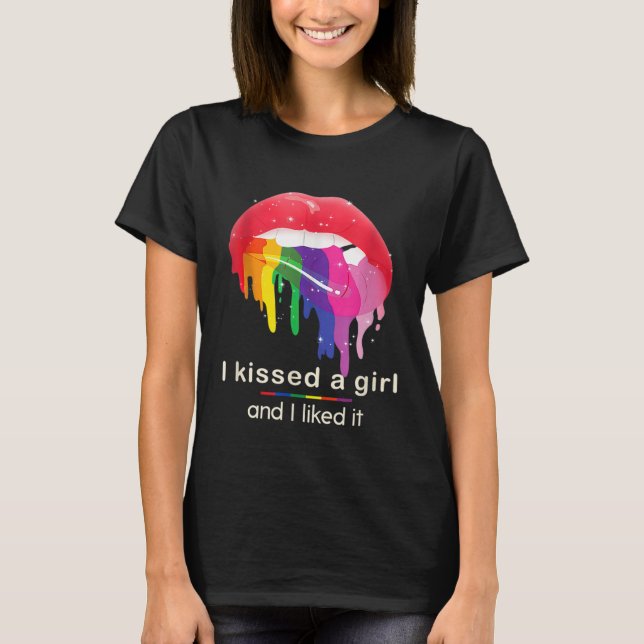 I kissed a girl and I liked it Bi Pride Lips lesbi T-Shirt (Front)