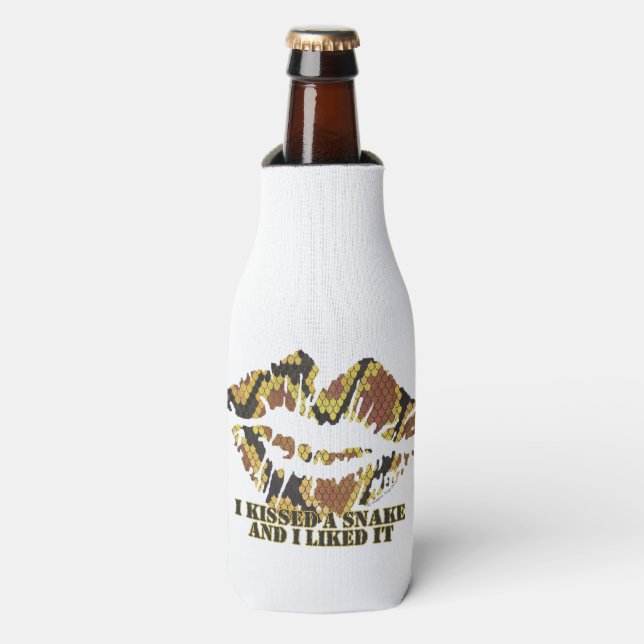 I Kissed a Snake Brown and Gold Print Bottle Cooler (Bottle Front)