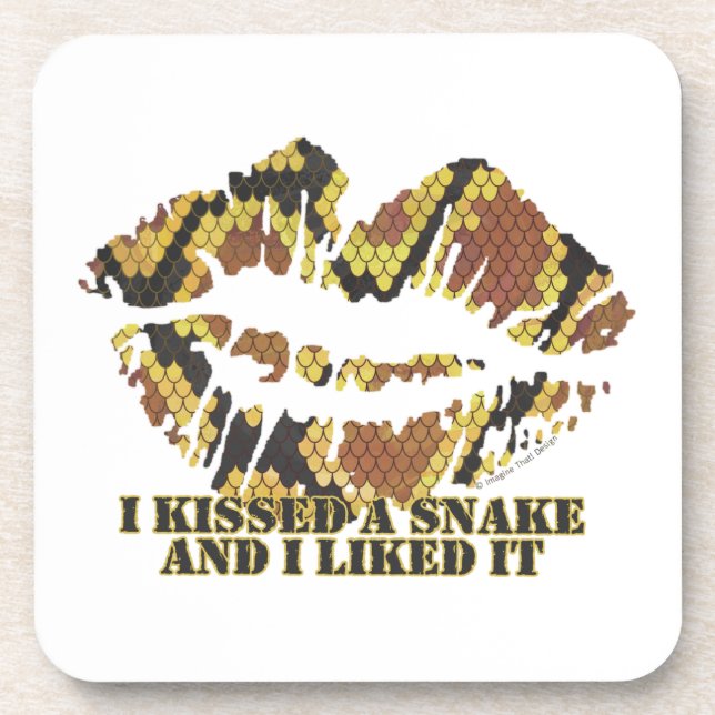 I Kissed a Snake Brown and Gold Print Coaster (Front)