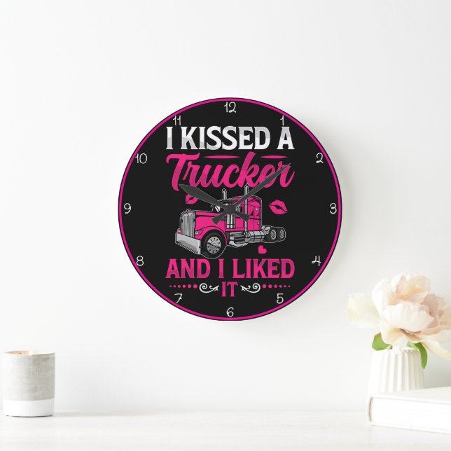 I Kissed A Trucker" Romantic  Large Clock (Home)