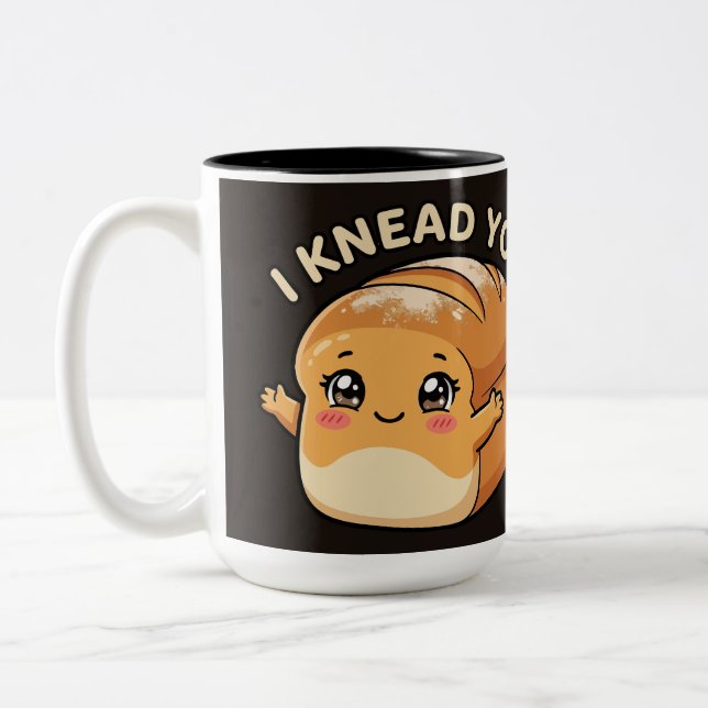 I Knead A You— Kawaii Bread Two-Tone Coffee Mug (Left)