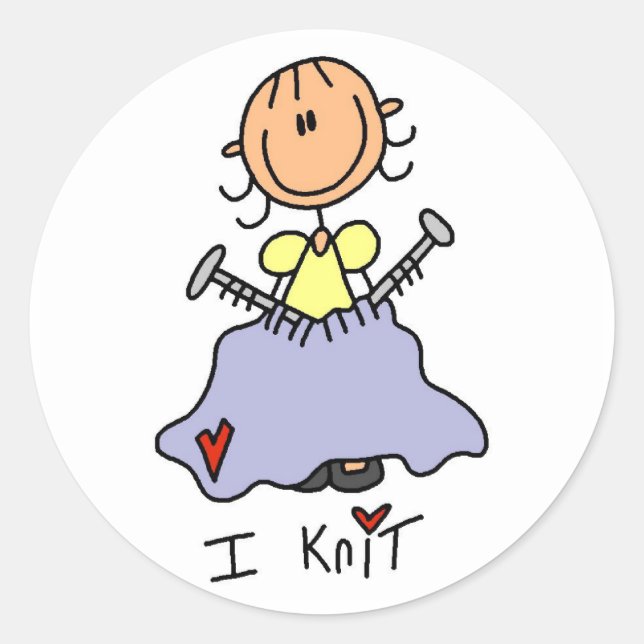 I Knit Classic Round Sticker (Front)