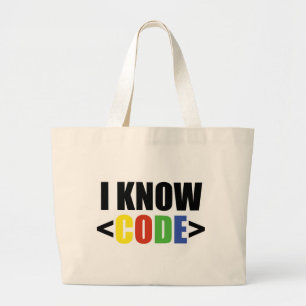 I Know CODE Funny Programmer Coder Developer Large Tote Bag