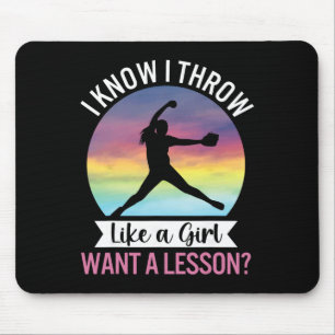 I Know I Throw Like A Girl Funny Women's Softll Pi Mouse Pad