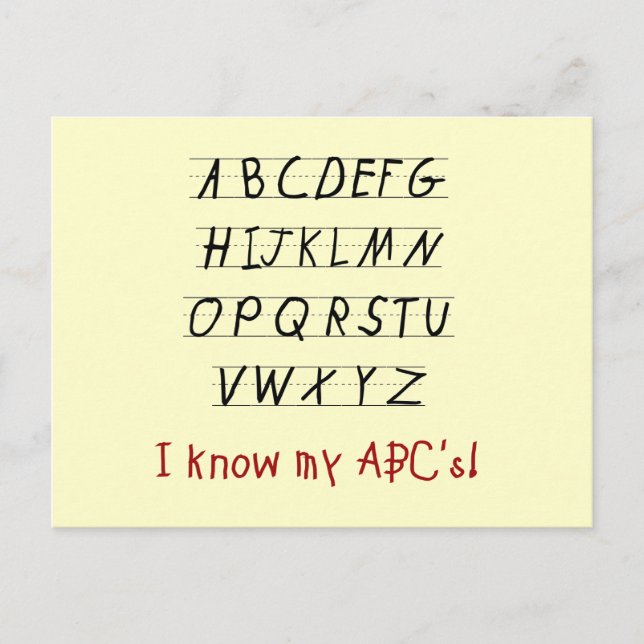 I Know My ABCs Tshirts and Gifts Postcard (Front)