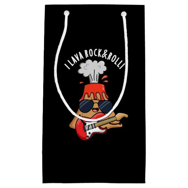 I Lava Rock And Roll Funny Volcano Pun Dark BG Small Gift Bag (Front)