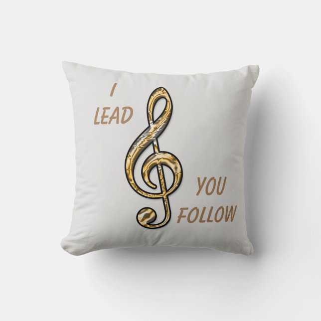 I Lead You Follow Music Leader Gold Clef Conductor Cushion (Front)