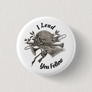 I Lead You Follow Vintage Band Instruments 3 Cm Round Badge
