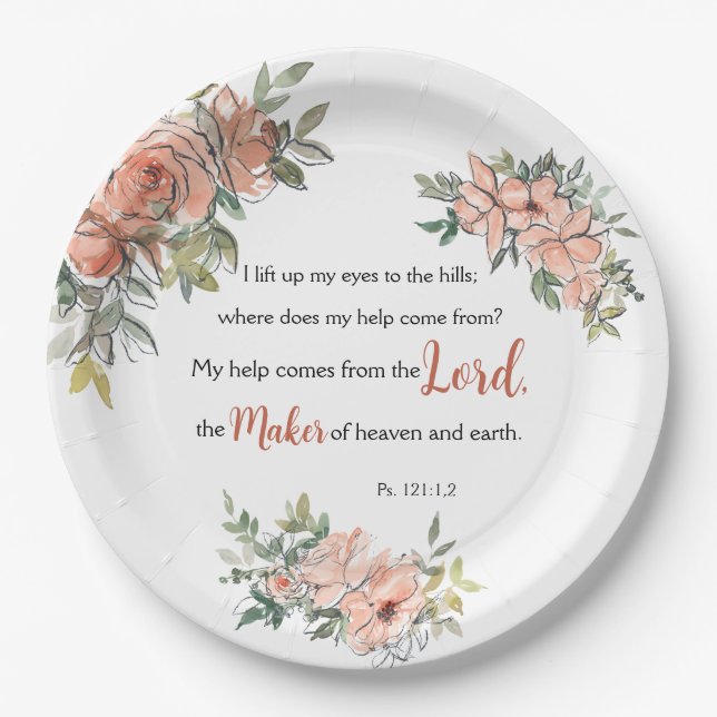 “I Lift Up My Eyes” Bible Verse Paper Plate (Front)