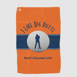 I Like Big Putts Golf Humour Fun Orange Blue Towel
