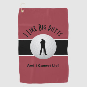 I Like Big Putts Golf Humour Funny Red Black Towel