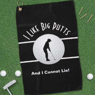I Like Big Putts Lady Golfer Funny Black & White Golf Towel