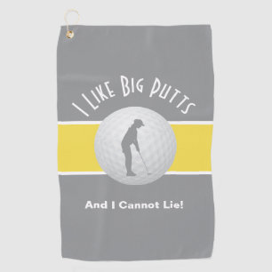 I Like Big Putts Lady Golfer Funny Grey Yellow Golf Towel