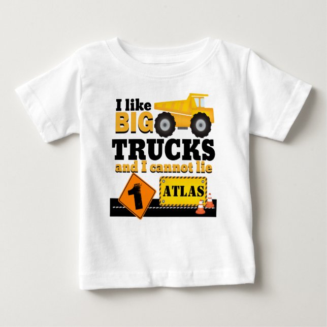 I like Big Trucks Construction Birthday Shirt (Front)