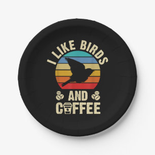 I like Birds & Coffee Funny vintage Birds theme lo Paper Plate