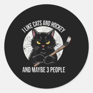 I Like Cats And Hockey And Maybe 3 People  Classic Round Sticker