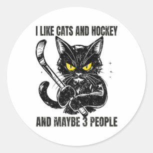 I Like Cats And Hockey And Maybe 3 People Classic Round Sticker